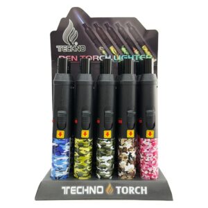 TECHNO CAMOUFLAGE PEN TORCH LIGHTER 15PK